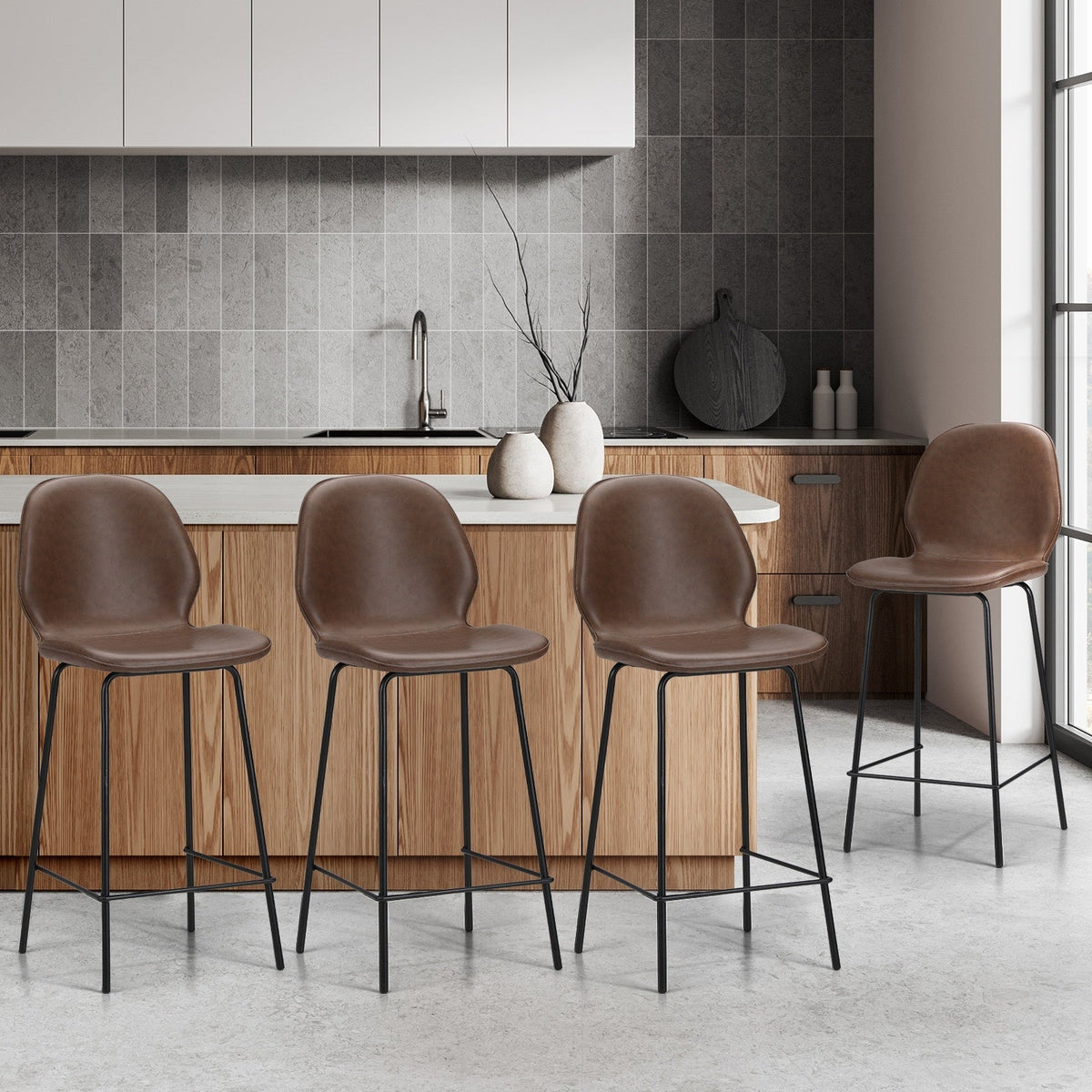 Oikiture 2/4x Bar Stools Kitchen Dining Stool Counter Metal Chairs Leather