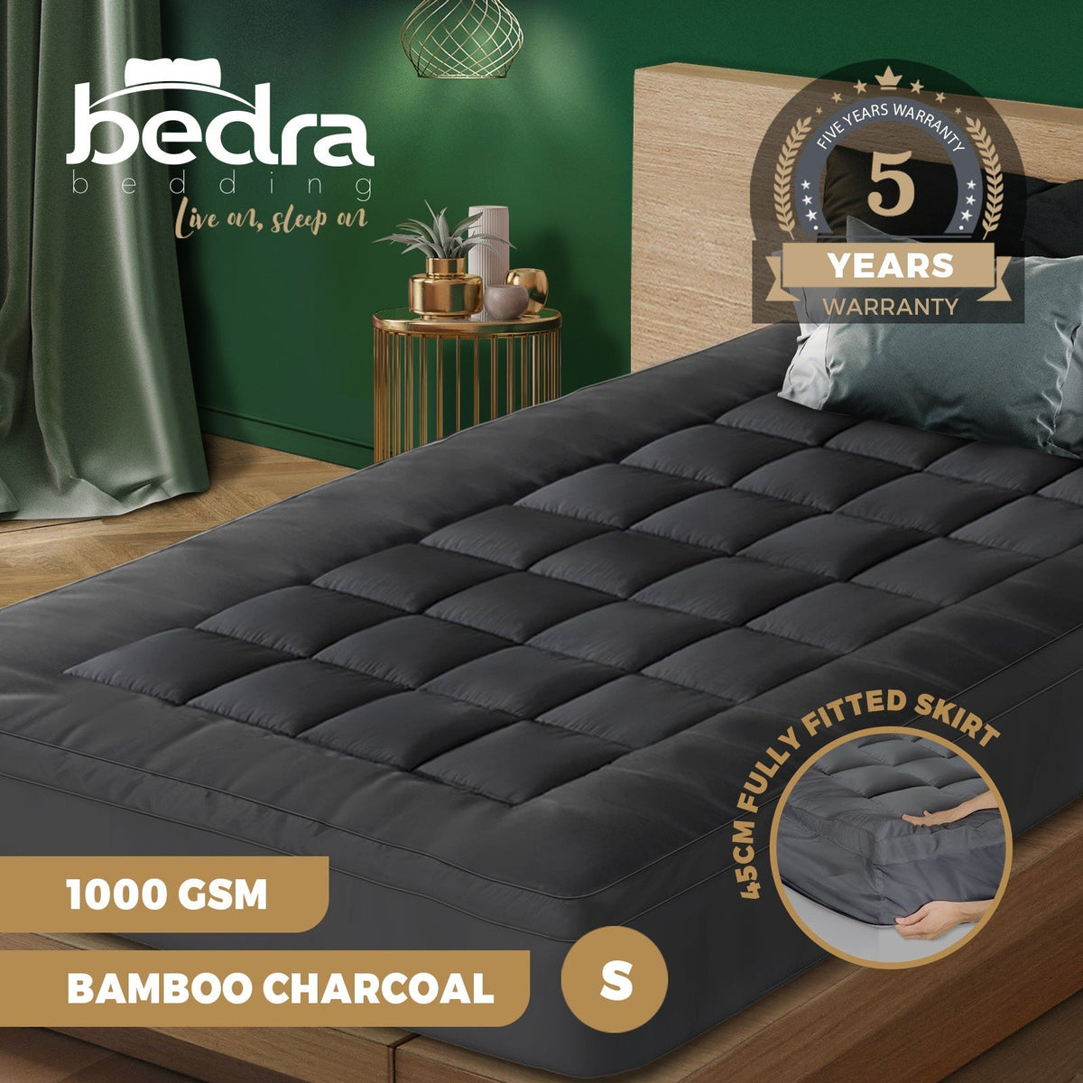 Bedra Mattress Topper Pillowtop Protector Bamboo Charcoal Cover Mat All Size