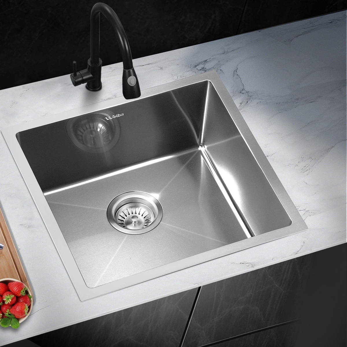 Welba Kitchen Sink Stainless Steel Single Double Bowl Basin With Waste Silver