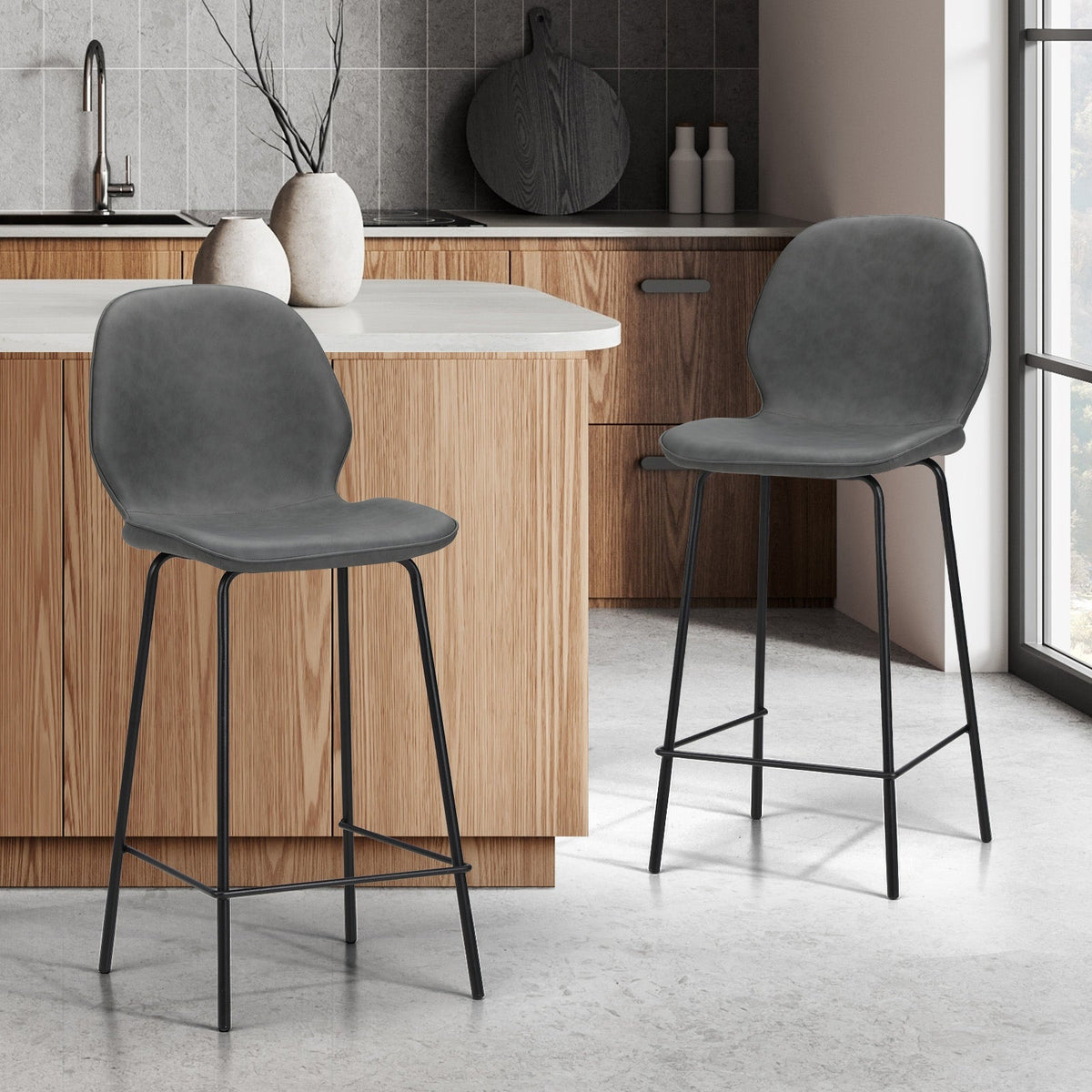 Oikiture 2/4x Bar Stools Kitchen Dining Stool Counter Metal Chairs Leather
