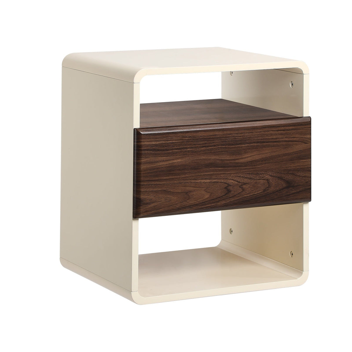 Oikiture Bedside Table Side Nightstand With Drawer Storage Shelf Retro-Modern