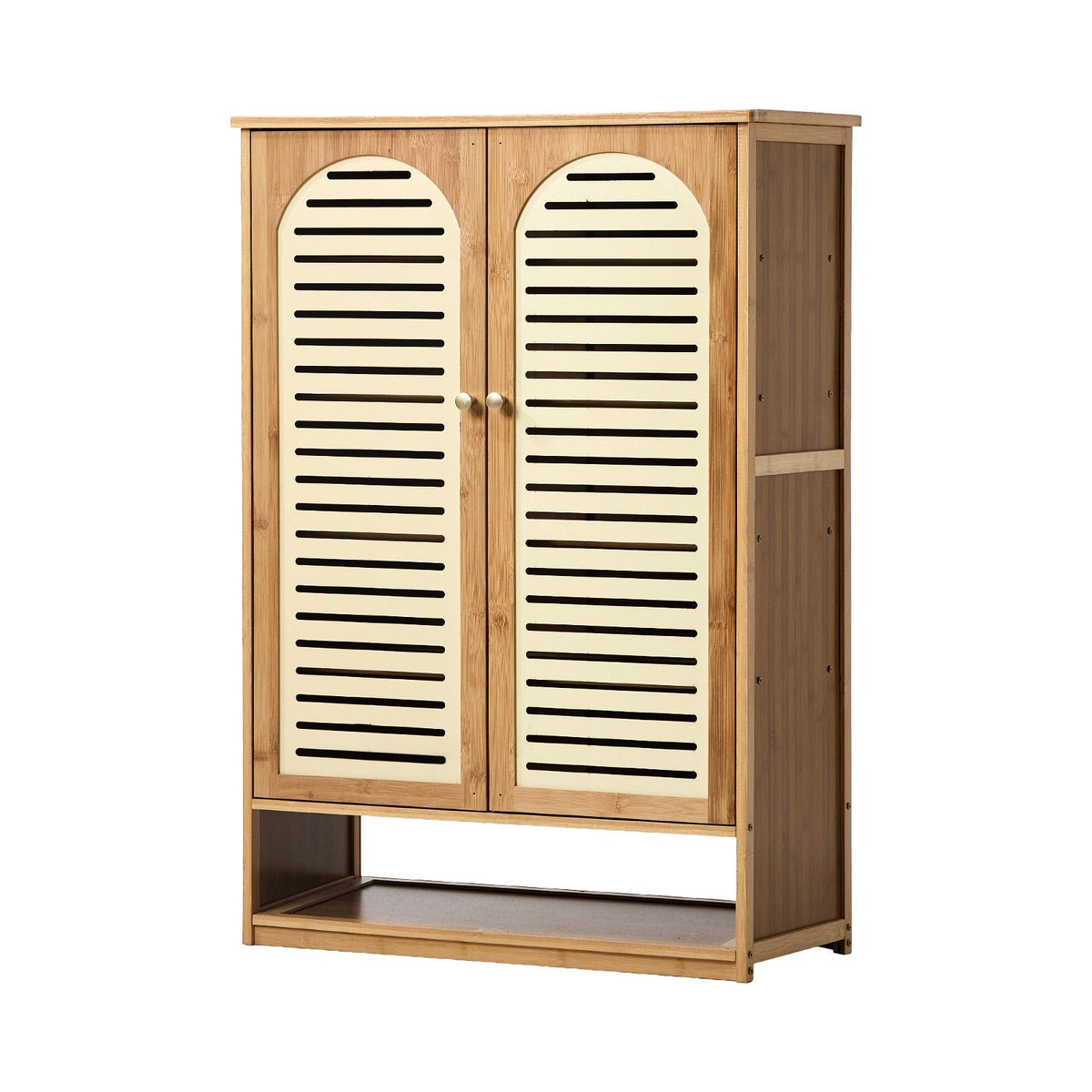 Oikiture Shoe Storage Cabinet 2 Doors Bamboo Shoe Organiser Shelf Beige