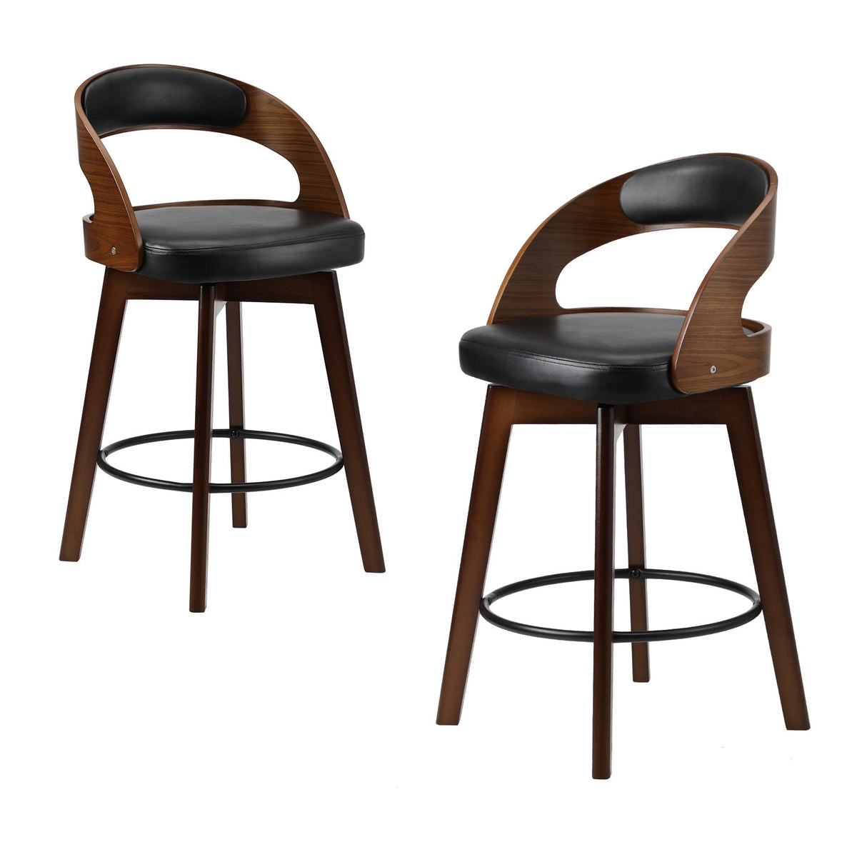 Oikiture 2x Bar Stools Kitchen Counter Stool Swivel Dining Chair PU Leather