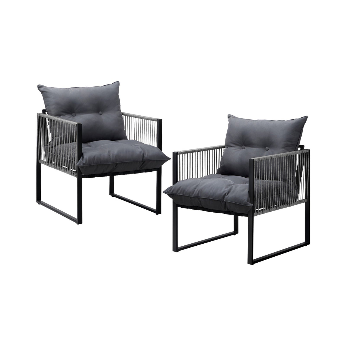 Livsip 2PCS Outdoor Furniture Patio Chairs Garden Lounge Sofa Set PE Wicker Grey