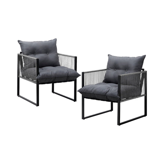 Livsip 2PCS Outdoor Furniture Patio Chairs Garden Lounge Sofa Set PE Wicker Grey