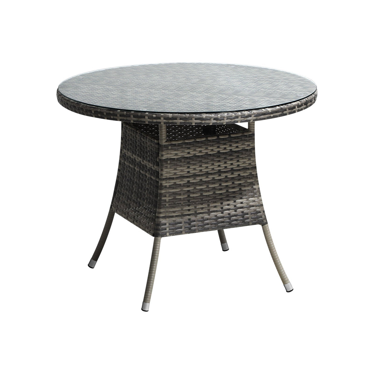 Livsip 90CM Outdoor Dining Table Round Rattan Glass Table Patio Furniture Grey