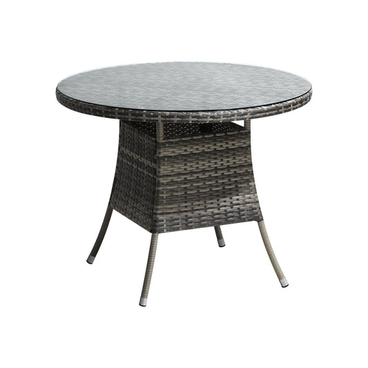 Livsip 90CM Outdoor Dining Table Round Rattan Glass Table Patio Furniture Grey