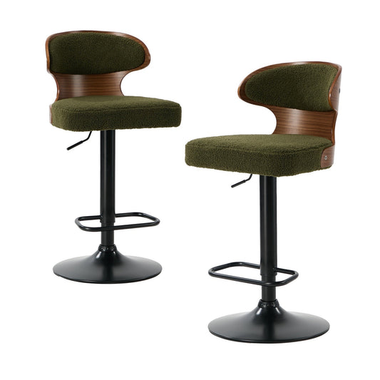 Oikiture 2x Bar Stools Swivel Kitchen Bar Chairs Gas Lift Stool Boucle Green