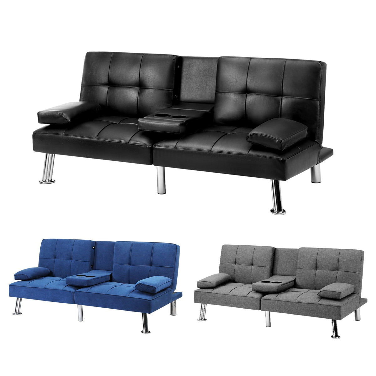 Oikiture Sofa Bed Lounge 3 Seater Futon Couch Recliner Cup Holder Sofabed Seat