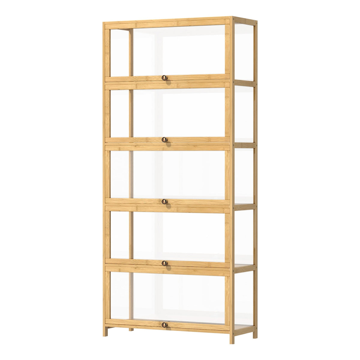 Oikiture Display Cabinet Storage 5-Tier Shelves Clear Bookcase Stand Rack Oak