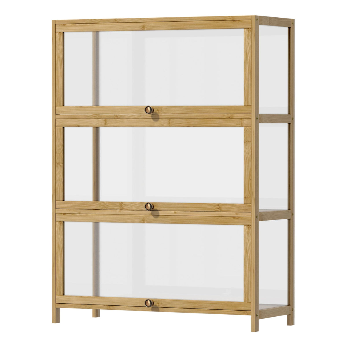 Oikiture Display Cabinet Storage 3-Tier Shelves Clear Bookcase Stand Rack Oak