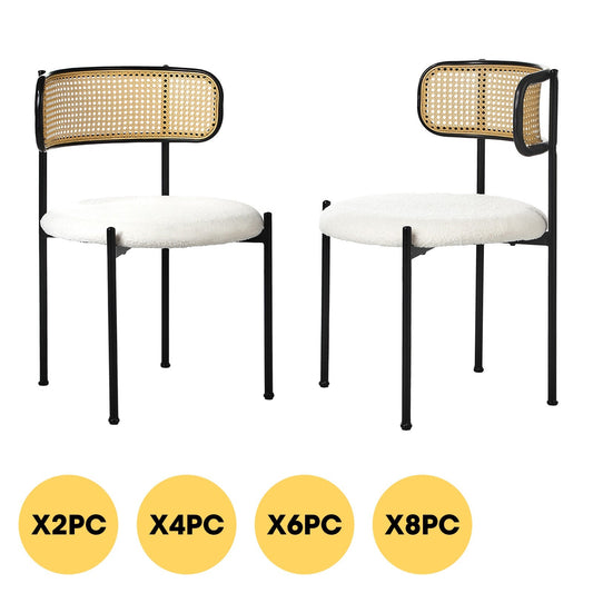 Oikiture Dining Chair Round Boucle Kitchen Lounge Backrest Black and White