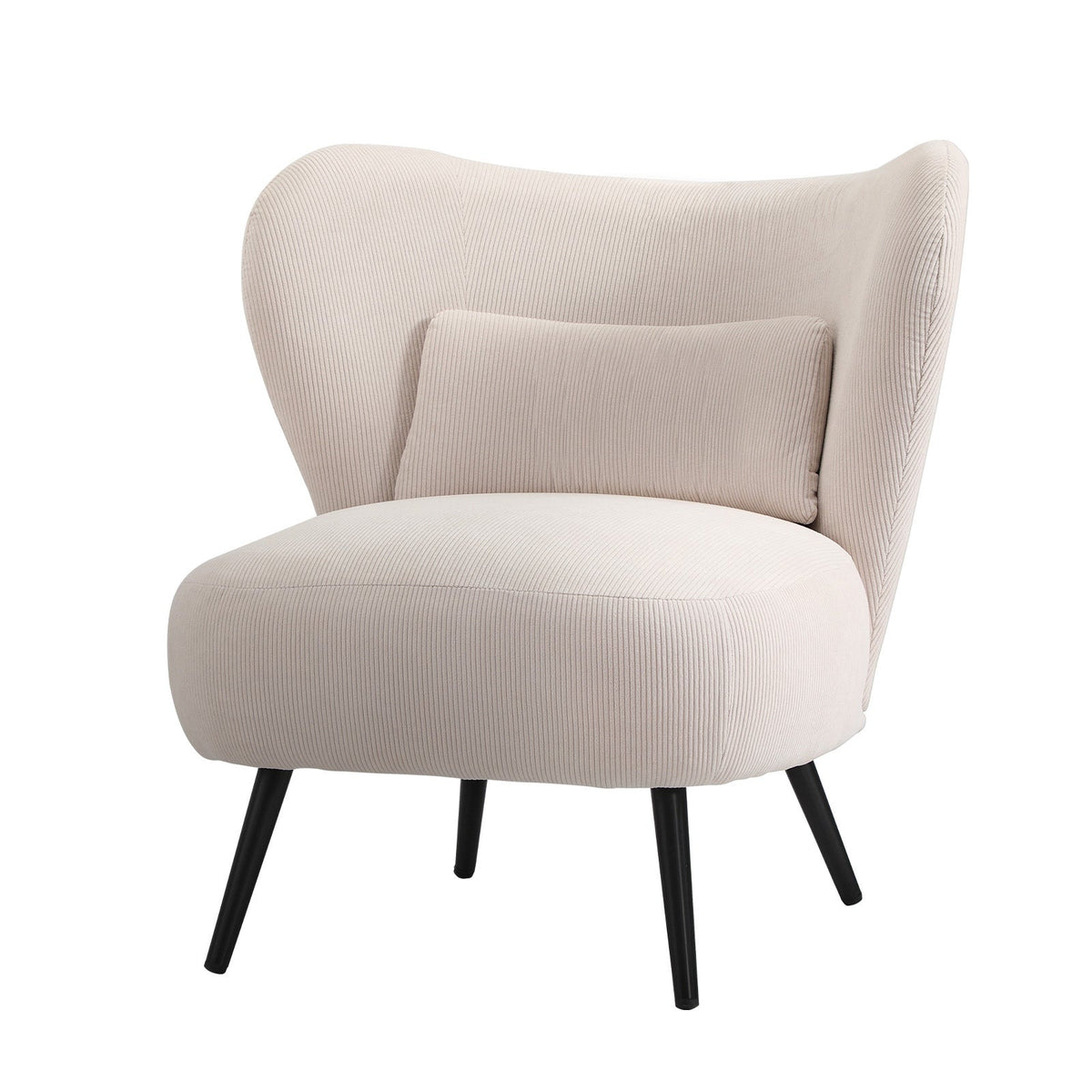 Oikiture Armchair Lounge Chair with Lumbar Pillow Wingback Velvet Beige