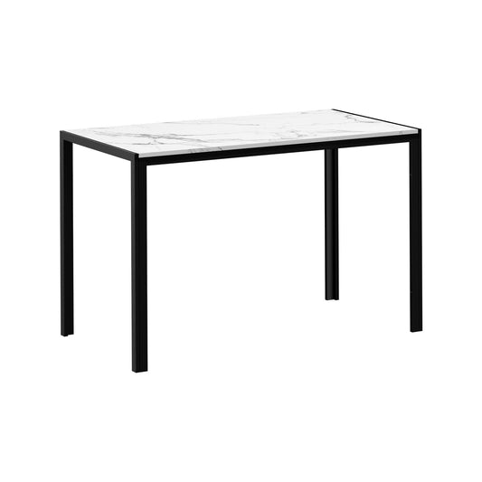 Oikiture 120cm Dining Table Rectangular Kitchen Table with Metal Leg White and Black