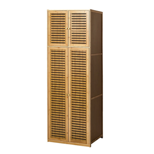Oikiture Bamboo Wardrobe 4 Doors Clothes Storage Cabinet Hanging Rod Natural