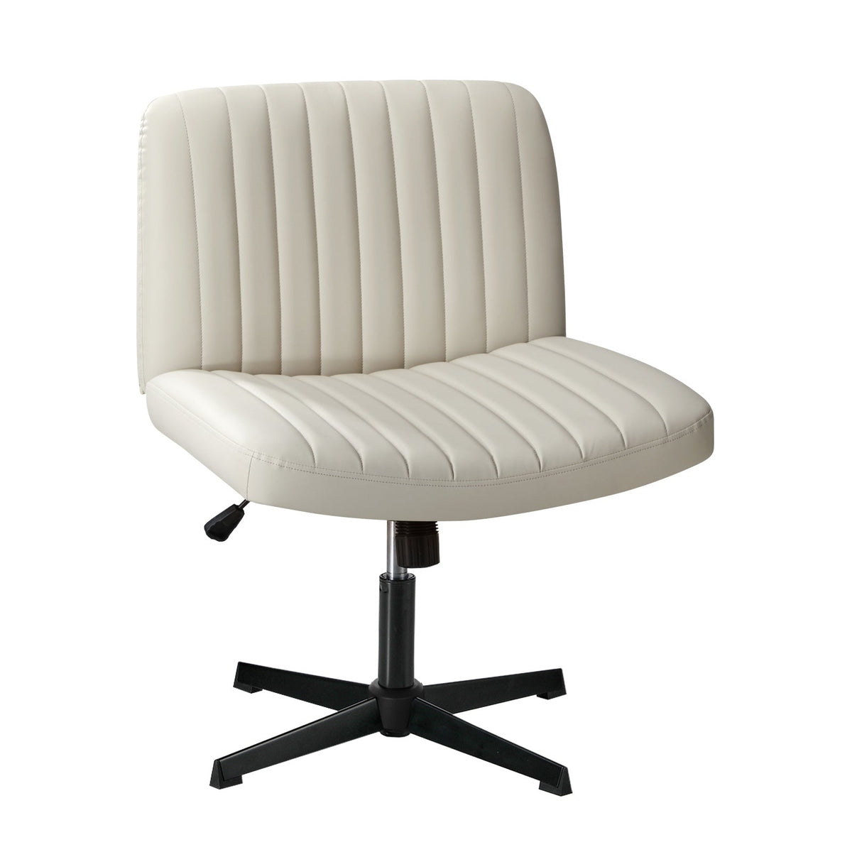 Oikiture Mid Back Armless Office Desk Chair Wide Seat PU Leather Beige