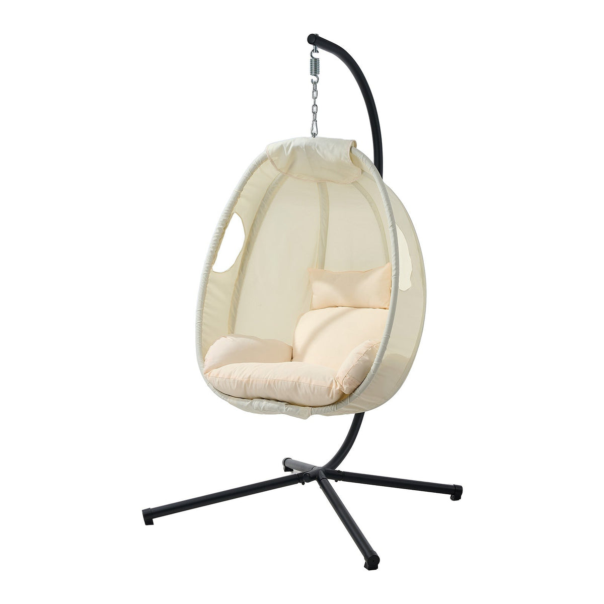 Livsip Outdoor Egg Hanging Chair Swing Seat Furniture with Stand Cushions Beige