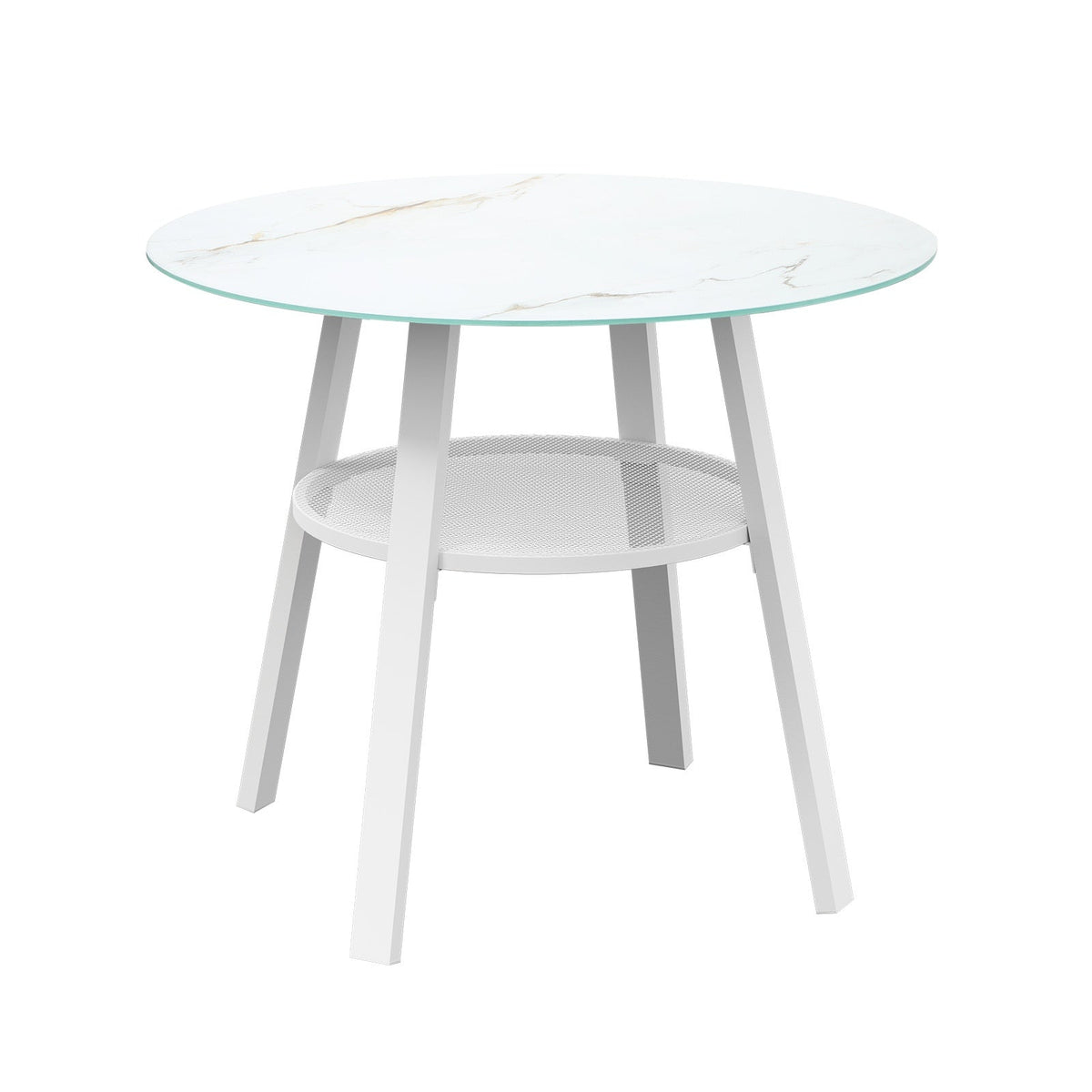 Livsip Outdoor Dining Table w/ Storage Shelf Patio Furniture White 90cm
