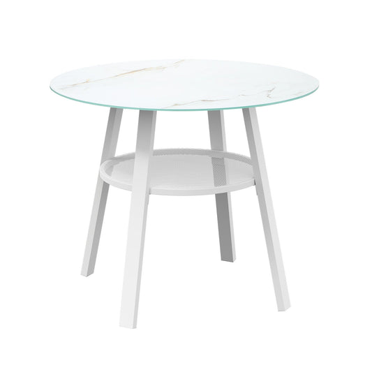 Livsip Outdoor Dining Table w/ Storage Shelf Patio Furniture White 90cm