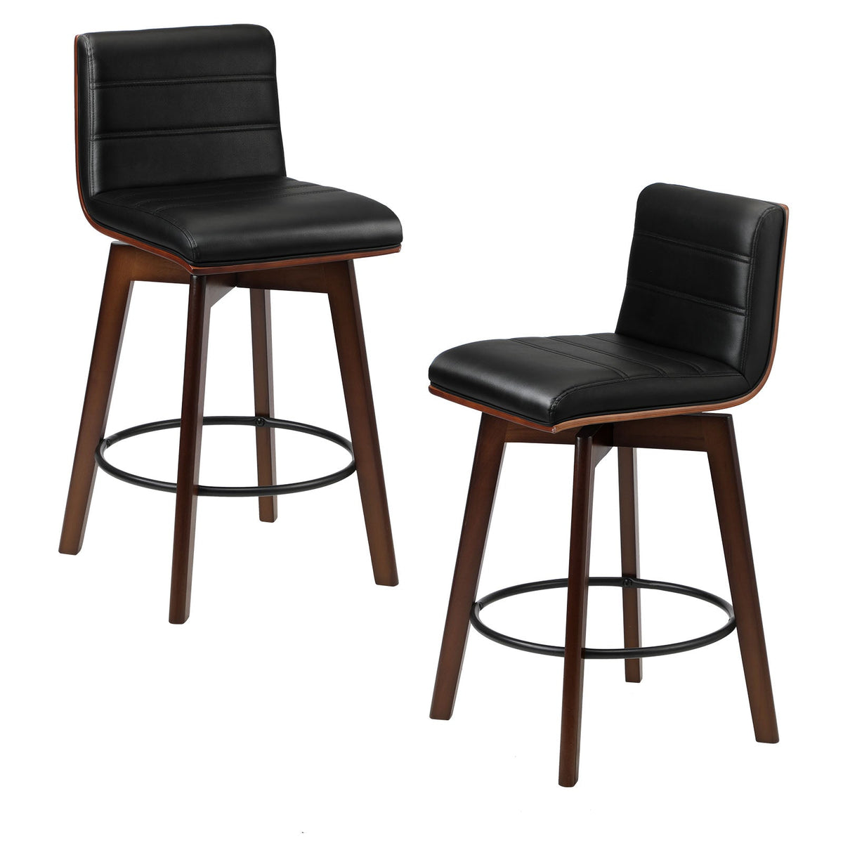Oikiture 2x Wooden Bar Stools Kitchen Counter Swivel Dining Chair PU Leather