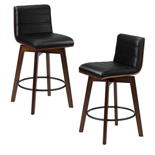 Oikiture 2x Wooden Bar Stools Kitchen Counter Swivel Dining Chair PU Leather