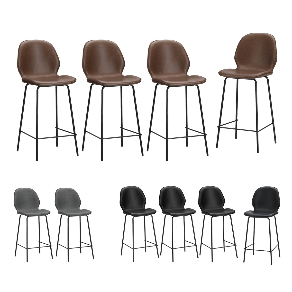 Oikiture 2/4x Bar Stools Kitchen Dining Stool Counter Metal Chairs Leather