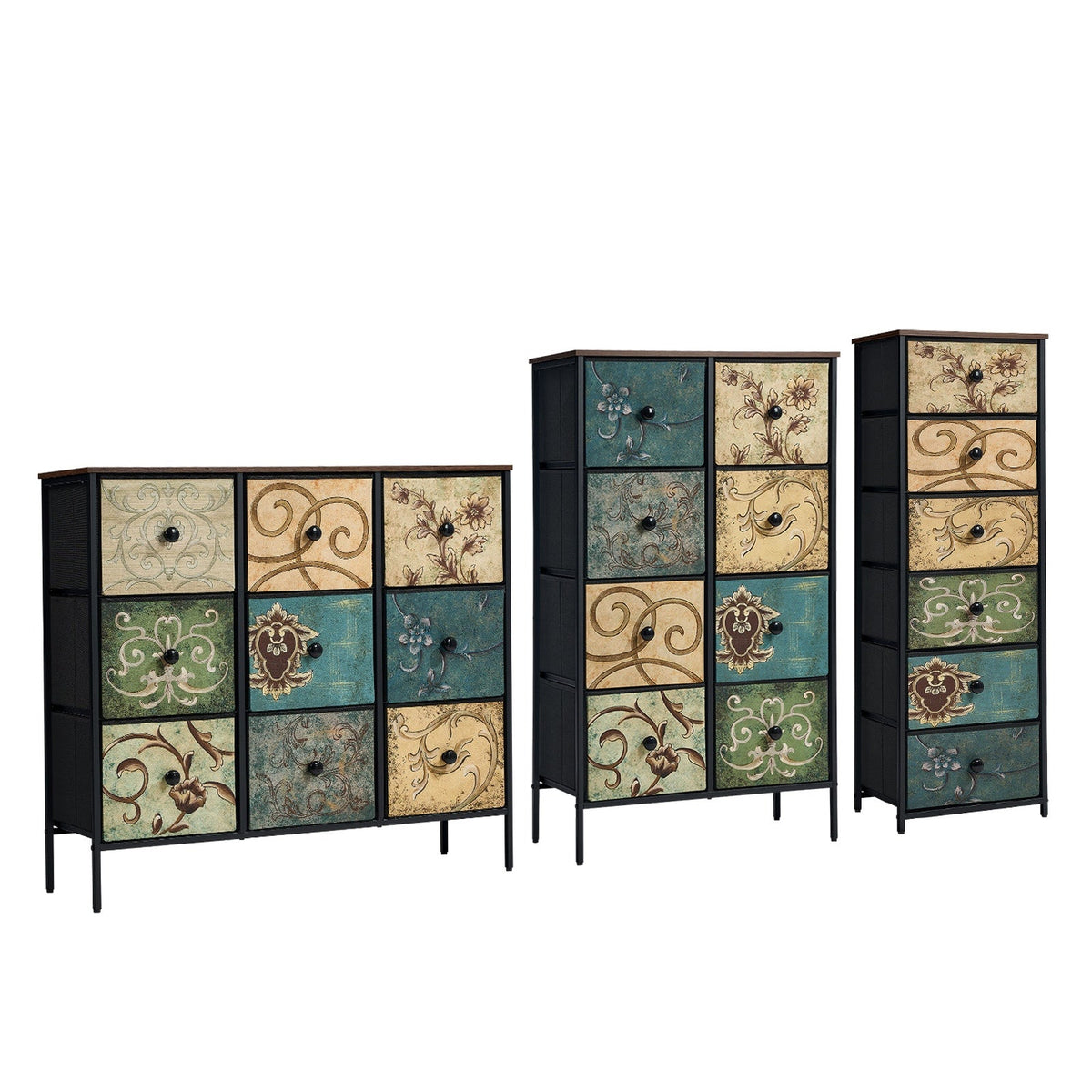Oikiture Chest of Drawers Fabric Vintage Tallboy Storage Cabinet Dresser