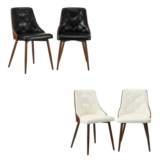 Oikiture Dining Chairs Set of 2 Tufted Glossy Faux PU Leather