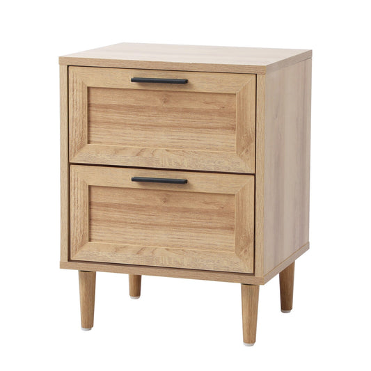 Oikiture Bedside Table Nightstand 2 Drwers Side End Table Storage Natural