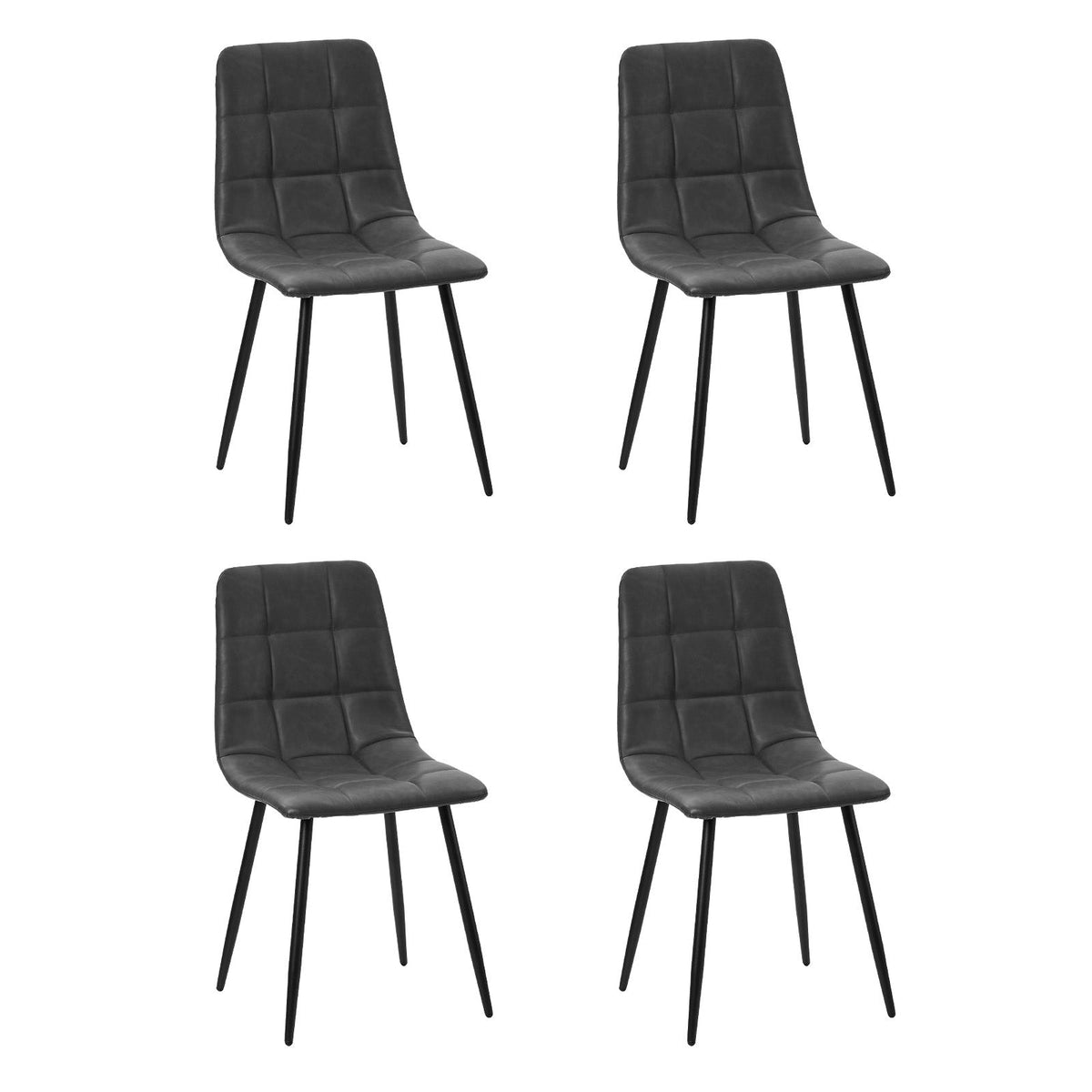 Oikiture 4x Padded Dining Chairs Kitchen PU Leather Seat Retro Grey