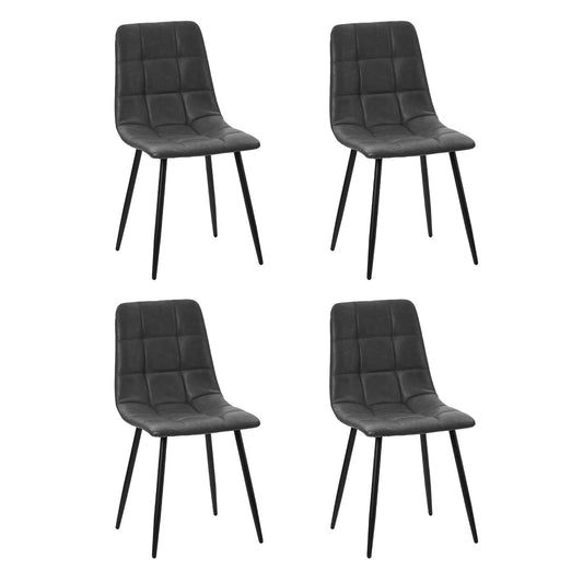 Oikiture 4x Padded Dining Chairs Kitchen PU Leather Seat Retro Grey