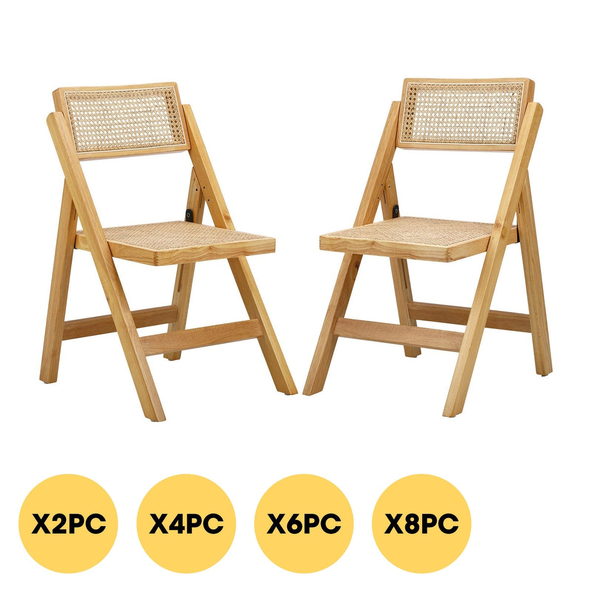 Oikiture Dining Chairs Folding Rattan Chair Wooden Accent Chair Natural