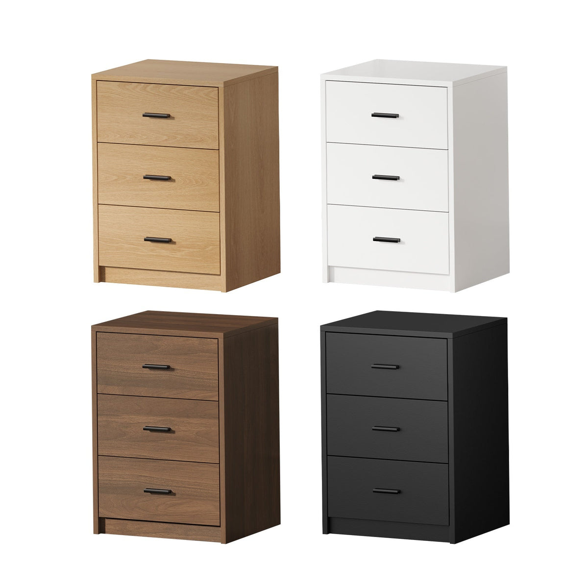 Oikiture Bedside Table 3 Drawers Nightstand Bedroom Storage Side End