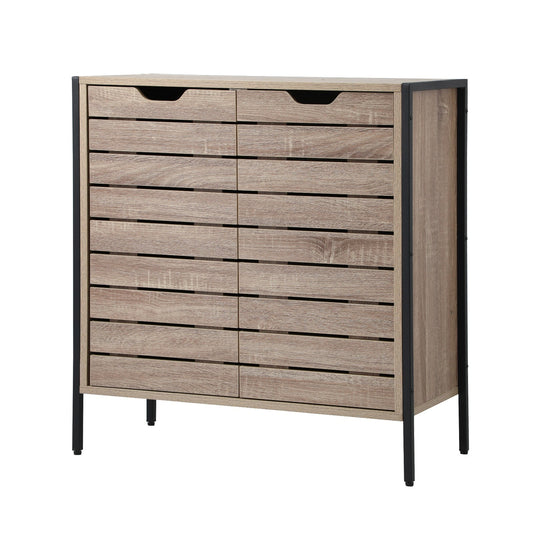 Oikiture Shoe Rack Shoes Storage Cabinet Organiser Shelf 2 Doors Brown