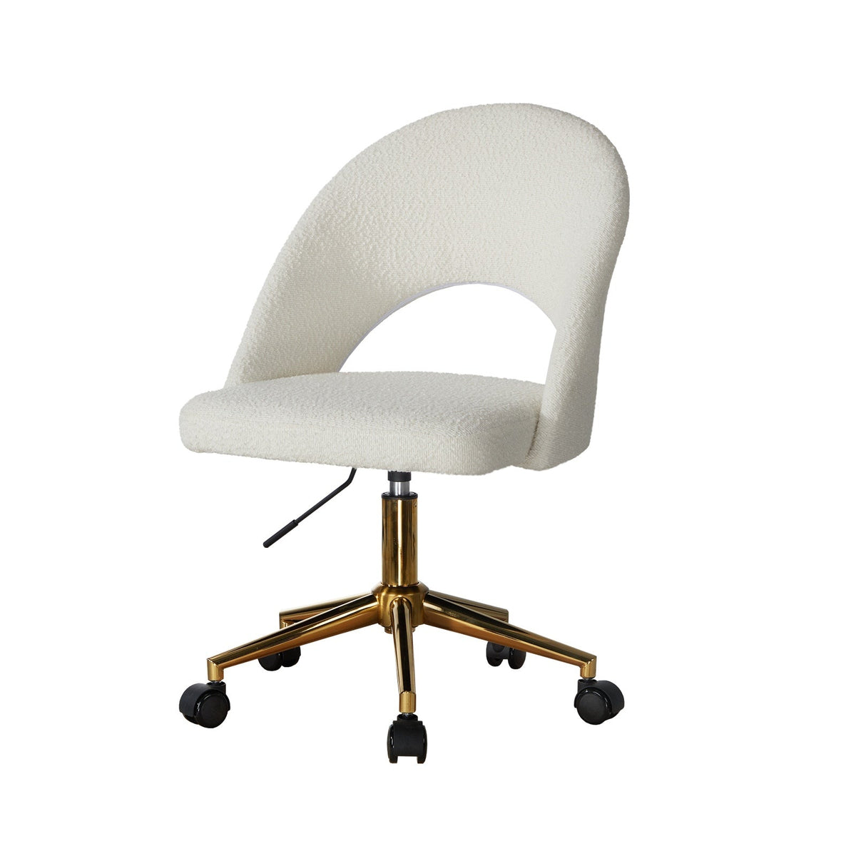 Oikiture High Back Hollow Armless Home Office Chair Boucle White and Gold