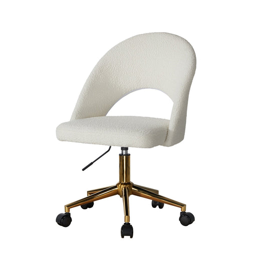 Oikiture High Back Hollow Armless Home Office Chair Boucle White and Gold