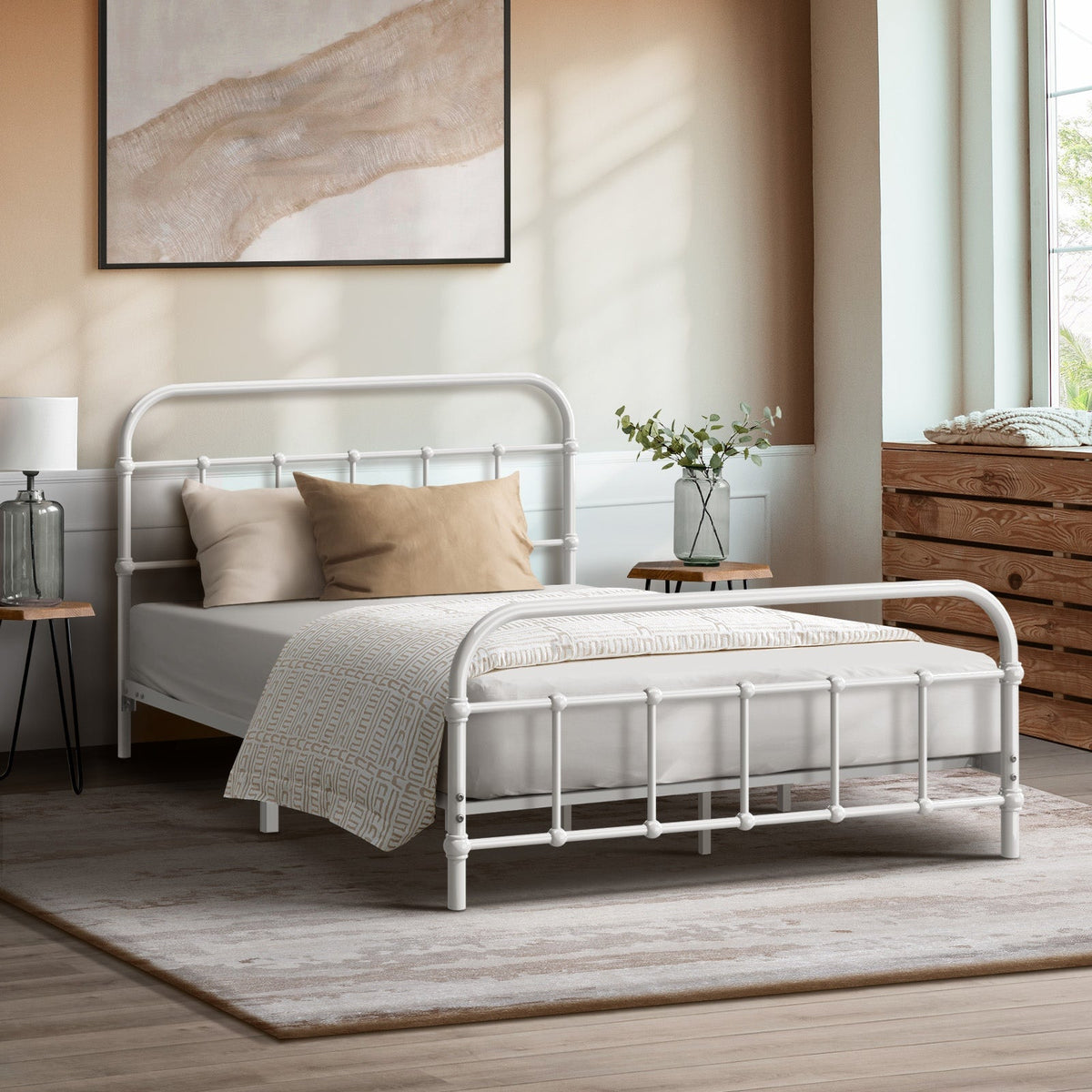 Oikiture Metal Bed Frame Queen Double King Single Size Metal Bed Base Platform