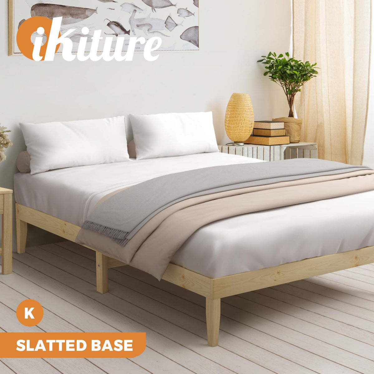 Oikiture Bed Frame Double Single King Single Size Wooden Timber Mattress Base