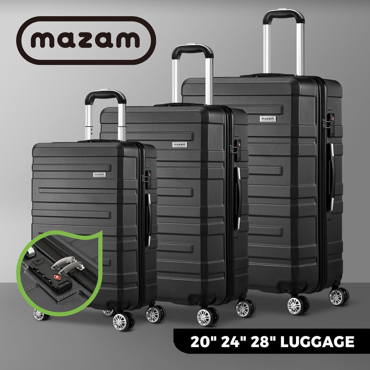 Mazam 1/2/3PCS Luggage Suitcase Trolley Set Travel TSA Lock Storage Hard Case