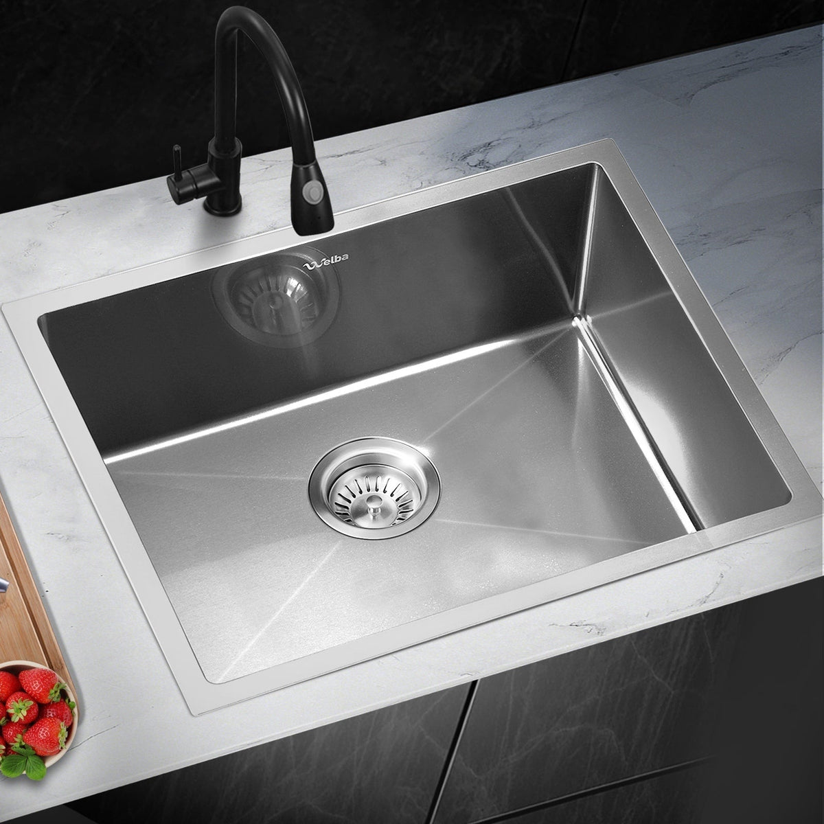 Welba Kitchen Sink Stainless Steel Single Double Bowl Basin With Waste Silver