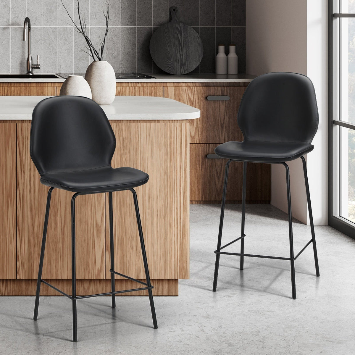 Oikiture 2/4x Bar Stools Kitchen Dining Stool Counter Metal Chairs Leather