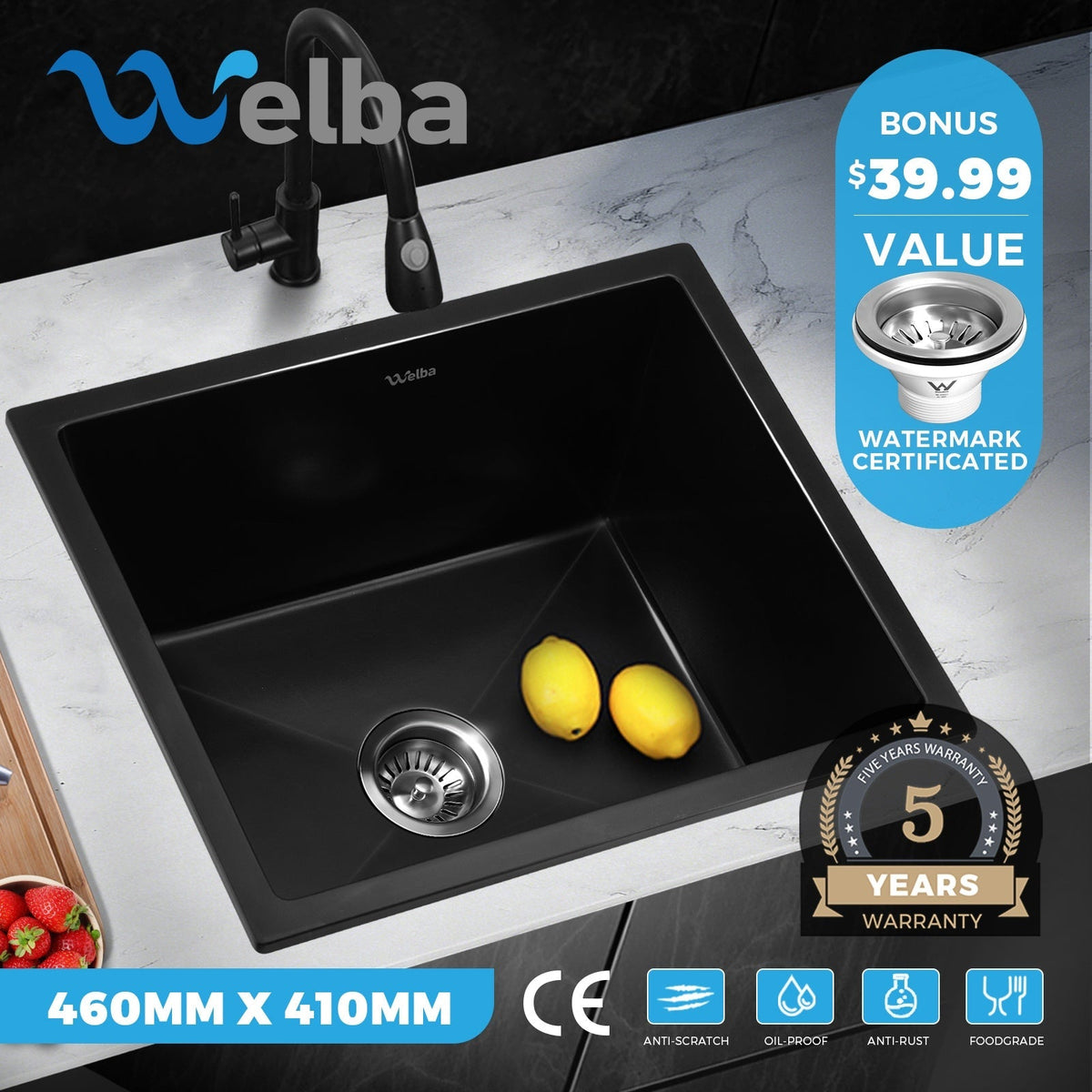 Welba Kitchen Sink Basin Stone Sink Bathroom Laundry Single Double Bowl