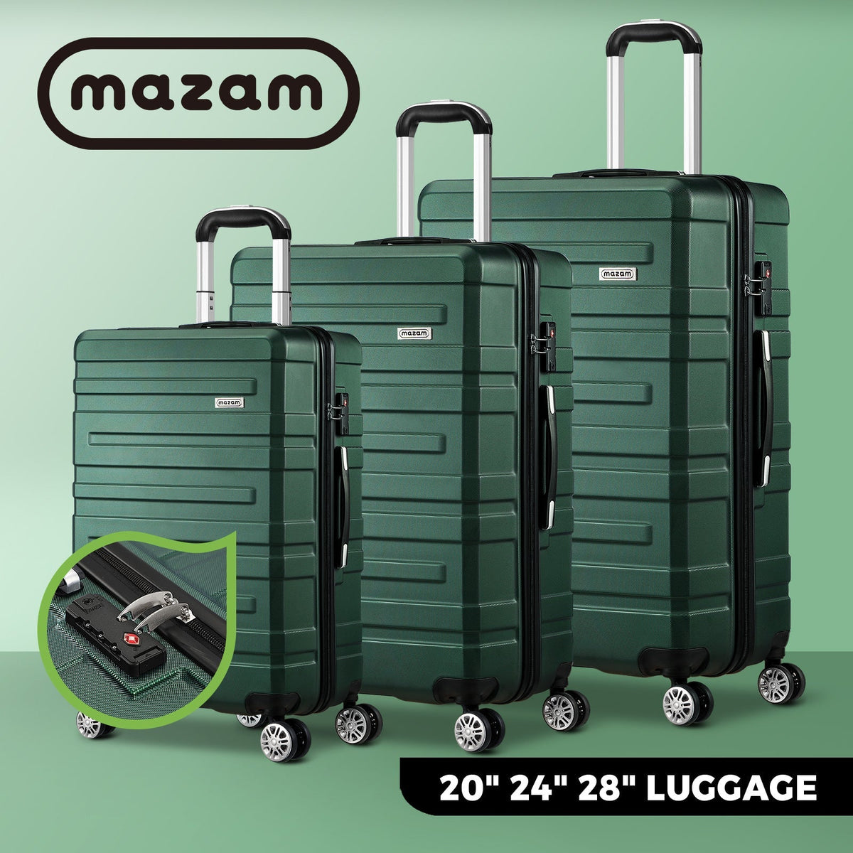Mazam 1/2/3PCS Luggage Suitcase Trolley Set Travel TSA Lock Storage Hard Case