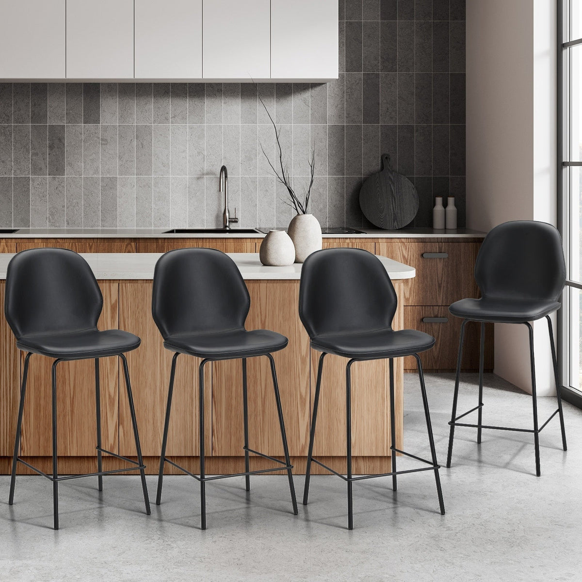 Oikiture 2/4x Bar Stools Kitchen Dining Stool Counter Metal Chairs Leather