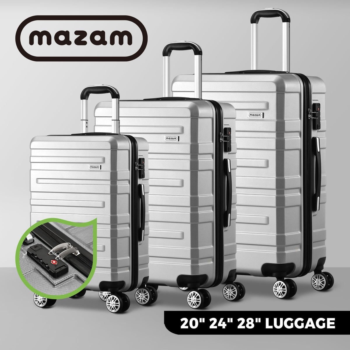 Mazam 1/2/3PCS Luggage Suitcase Trolley Set Travel TSA Lock Storage Hard Case