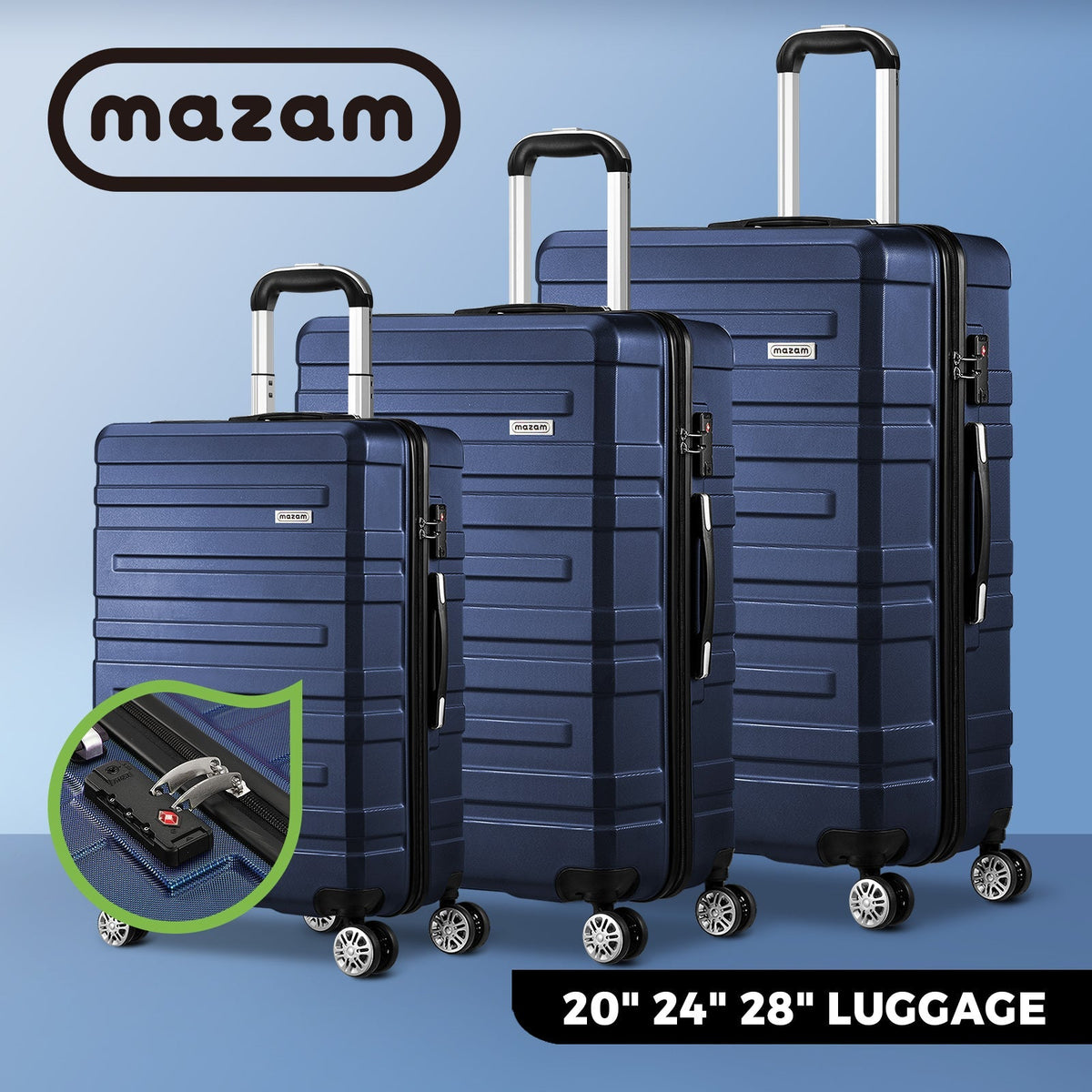 Mazam 1/2/3PCS Luggage Suitcase Trolley Set Travel TSA Lock Storage Hard Case