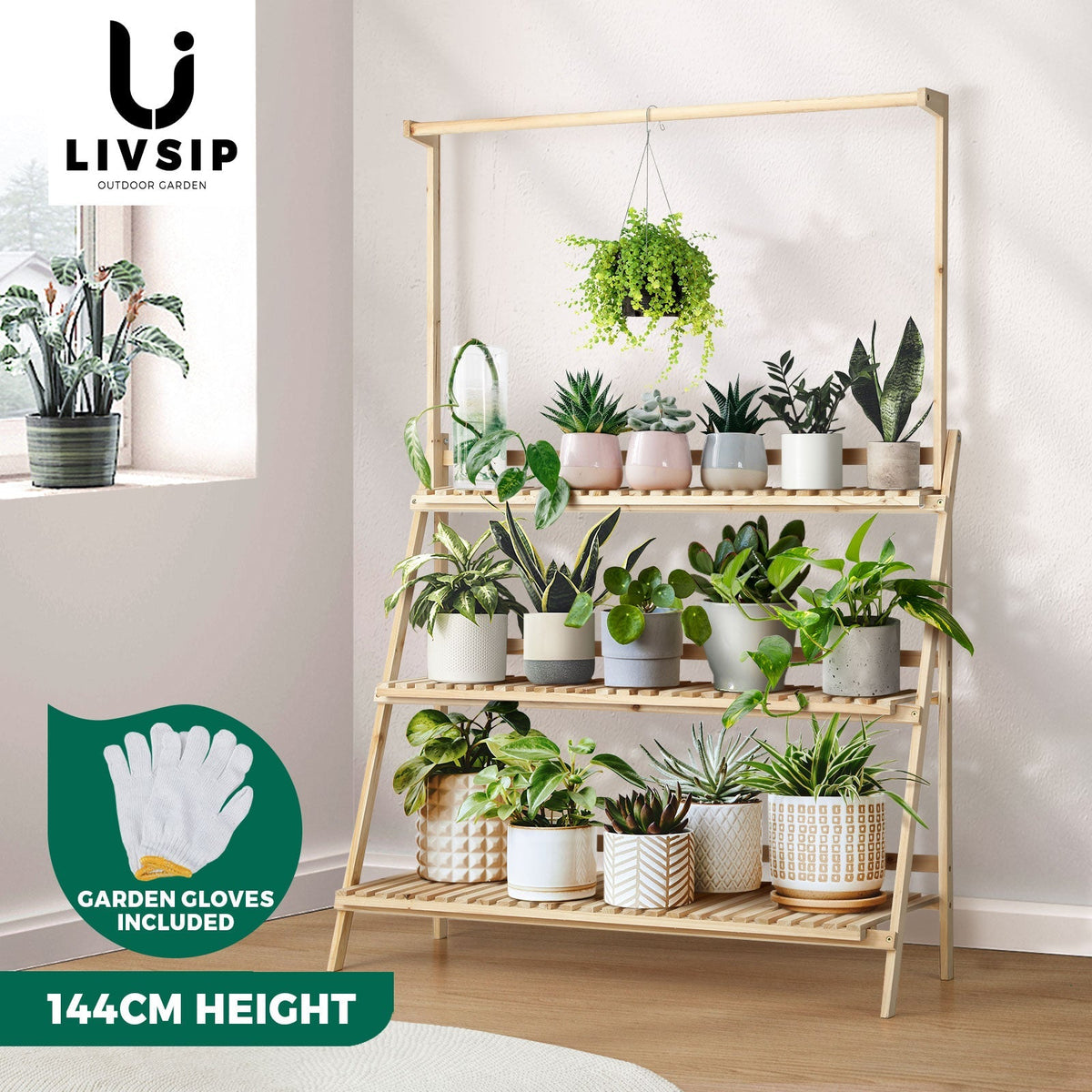 Livsip Plant Stand Garden Planter Wooden Flower Pot Rack Shelving Indoor Outdoor