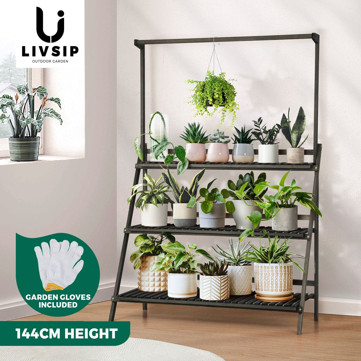 Livsip Plant Stand Garden Planter Wooden Flower Pot Rack Shelving Indoor Outdoor