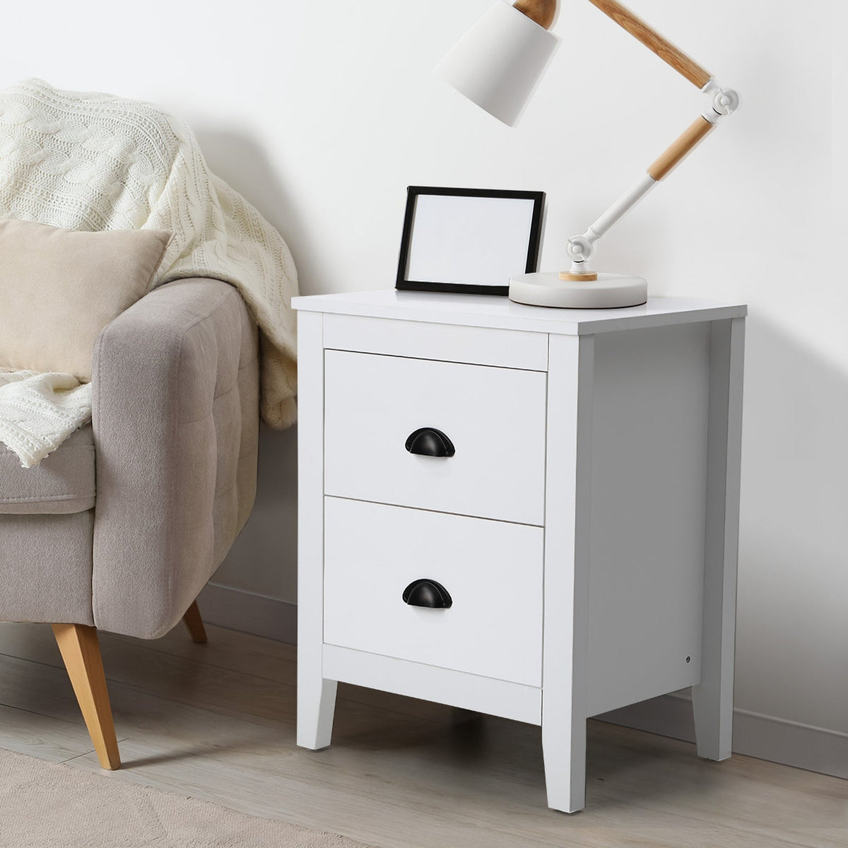 Oikiture Bedside Table 2 Drawers Side Tables Nightstand Storage Cabinet Vintage