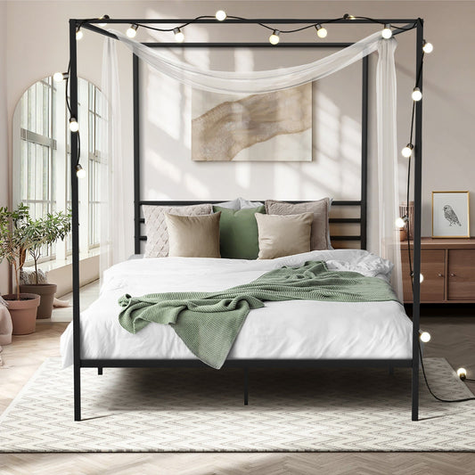 Oikiture Metal Bed Frame Queen Double Single Size Canopy Beds Platform